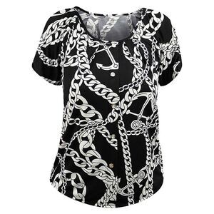 Nautical Faux Button Down Anchor Chain Blouse